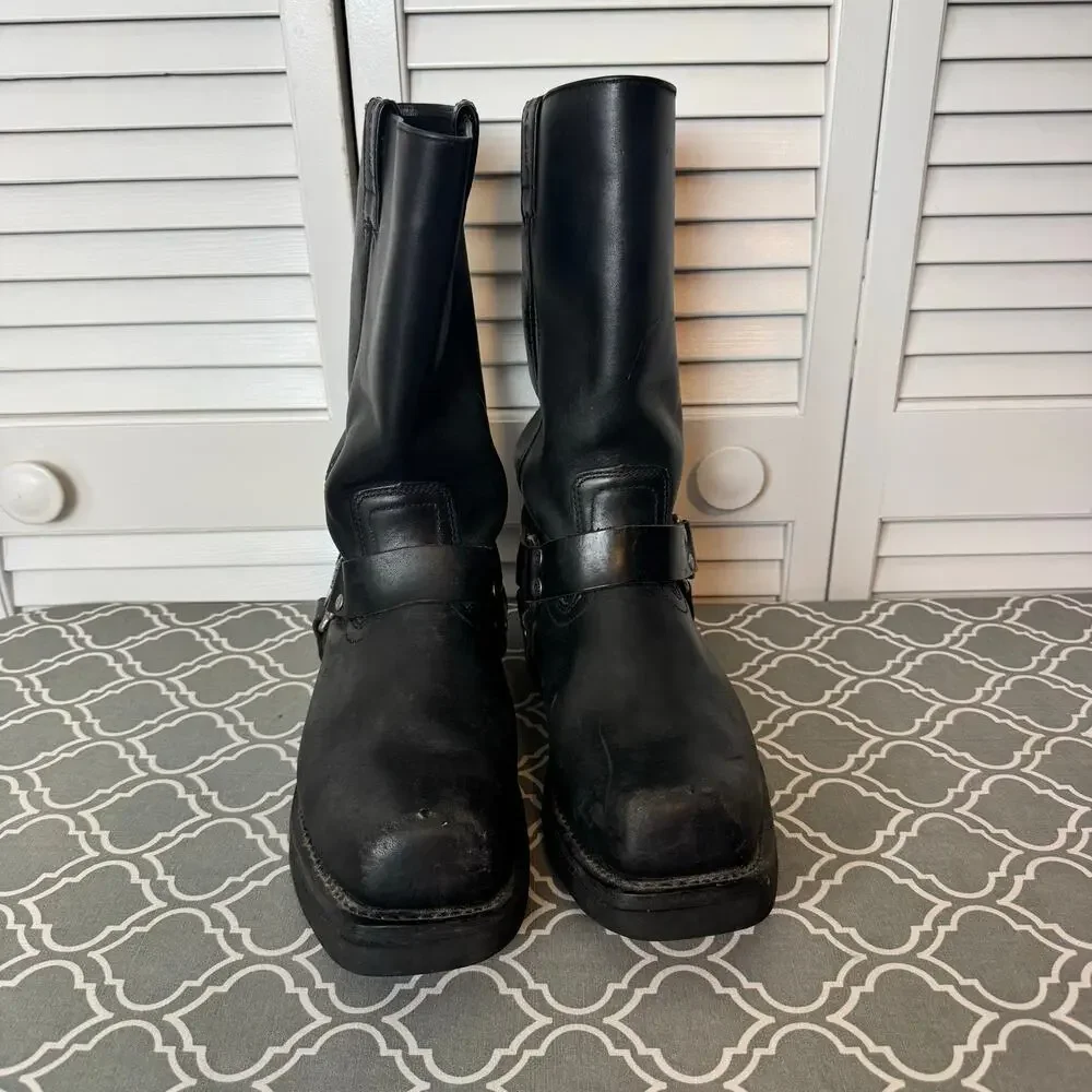 Harley-Davidson Harness Motorcycle Boots Black Leather Mens Size 10 Biker Logo